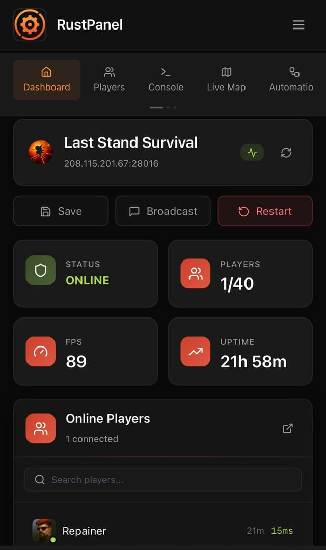 RustPanel Mobile Dashboard