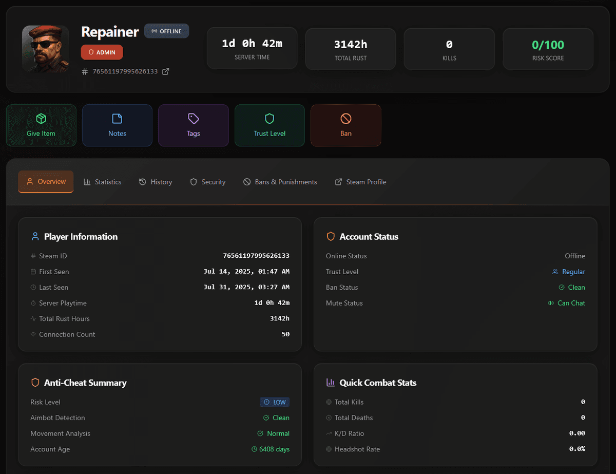 Player Profile Interface