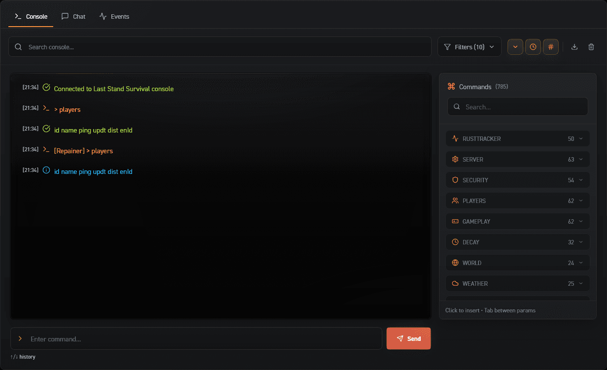 RustPanel RCON console preview